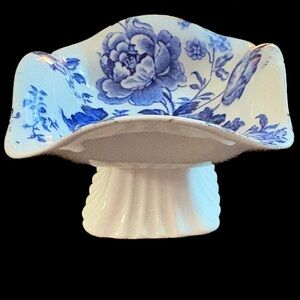 Charlotte Rhead Ironstone Pedestal Dish Antique Blue Floral English Transferware